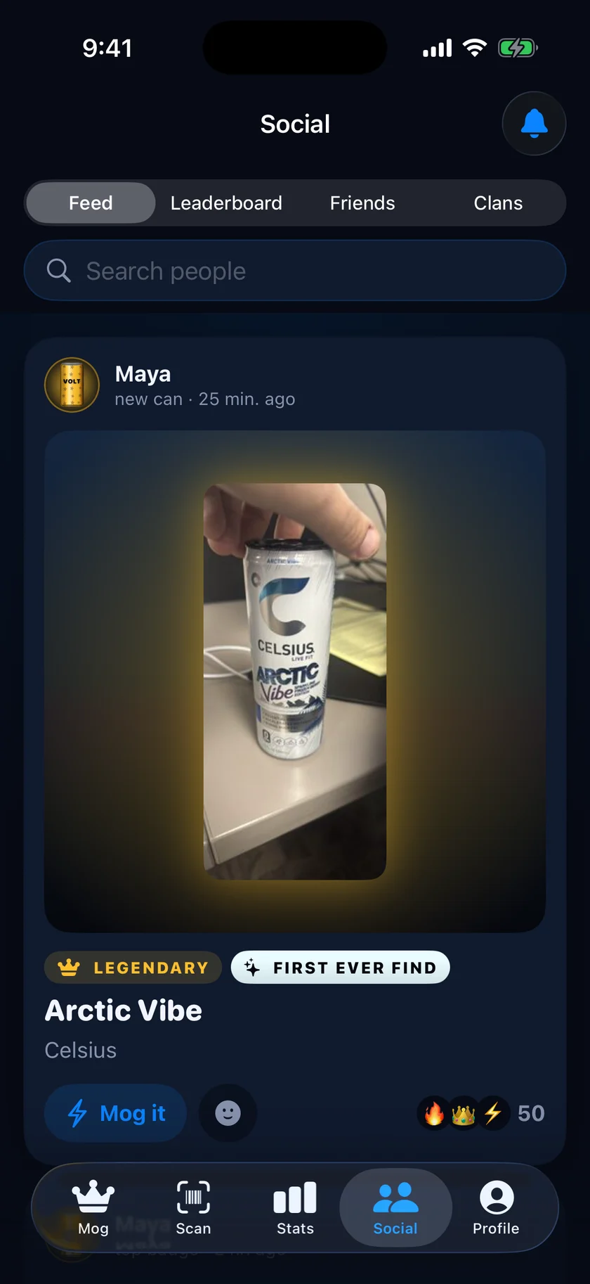 Feed: a friend's new Legendary can, a first-ever find, with reactions