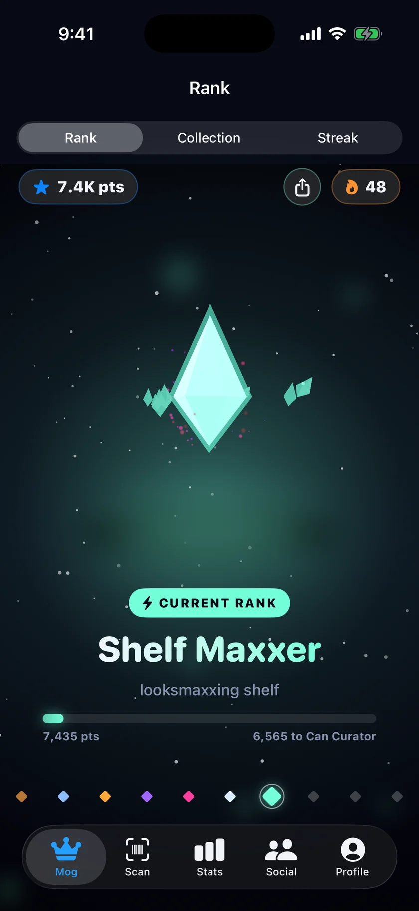 Rank: your 3D crystal and your place on the rank ladder